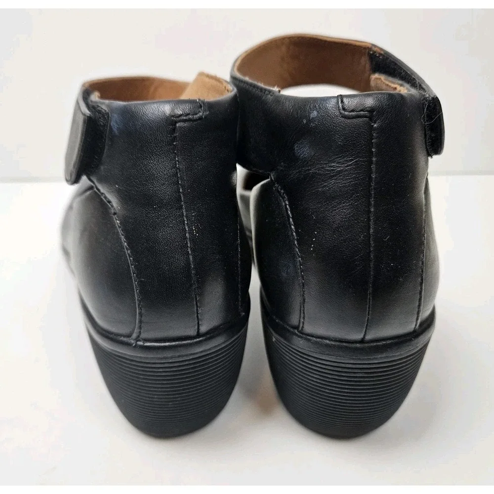 Clarks Black Clarene Tide Platform Wedge Shoes 9.5 Pumps Ankle Straps Leather